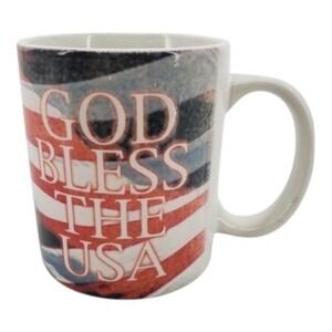 Vintage 2001 God Bless The USA Xpres Ceramic Coffee Mug Multicolor